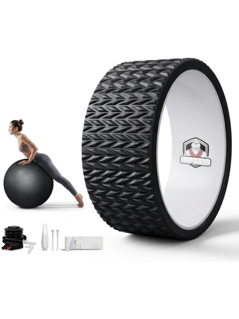 Yoga Wheel Set & Exercise Ball - 12" Back Roller for Pain Relief & Stretching